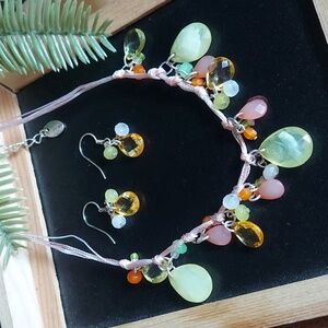 S322 Multicolor Macrame Beaded Necklace and Earring Jewelry Set